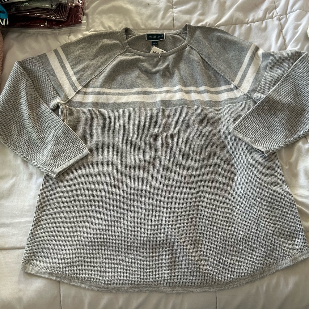 NWT New Karen Scott Gray Chest Stripe Sweater XL